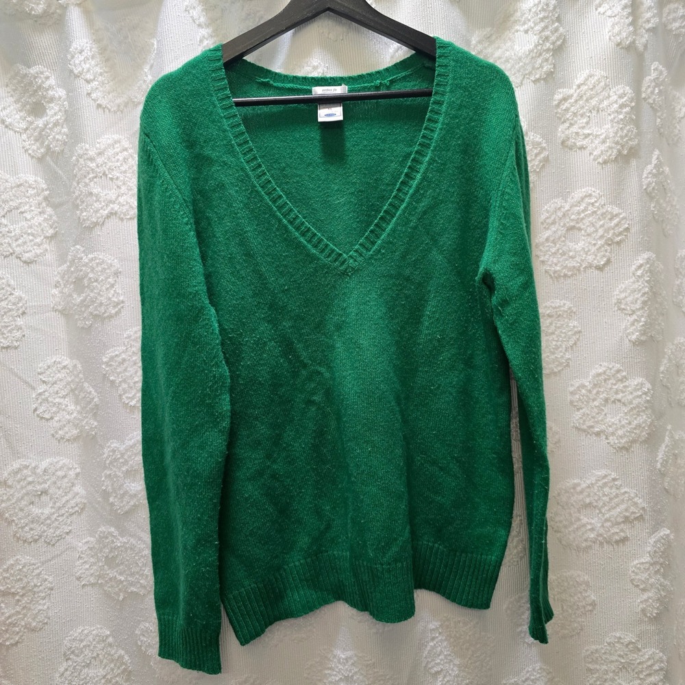 Old Navy Womens XL Green Lambswool Blend V-Neck Perfect Fit Pullover Sweater Y2K